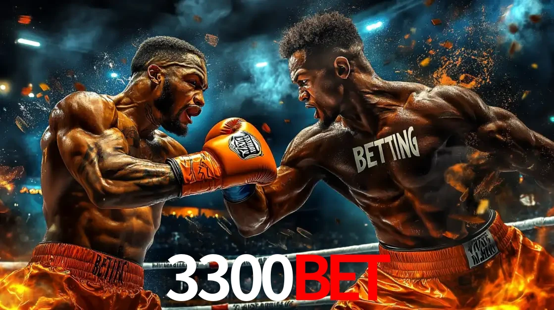 Dois boxeadores em uma luta intensa e explosiva, representando a adrenalina e as oportunidades de apostas em esportes de combate disponíveis na plataforma 3300bet.
