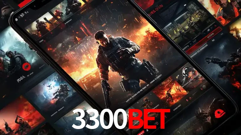 Tela de um celular exibindo uma galeria de jogos de tiro com temática militar, mostrando a variedade de e-sports disponíveis para apostas na plataforma de entretenimento 3300bet.